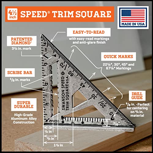 Swanson Tool Co Value Pack Includes 4 1/2 Inch Speed Trim Square and 6" Combination Square