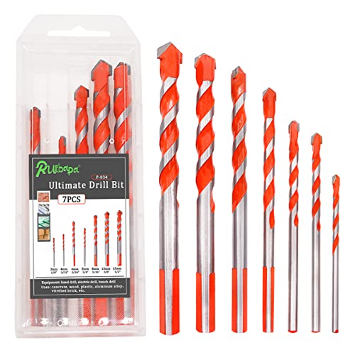 Ruibapa 7PCS(3/4/5/6/8/10/12mm) Orange Ultimate Drill Bit Multi-Function Twist Triangle Drill Bit with Tungsten Carbide Drill Bit for Concrete, Ceramic Tile, Glass, Wood and Plastic P-034