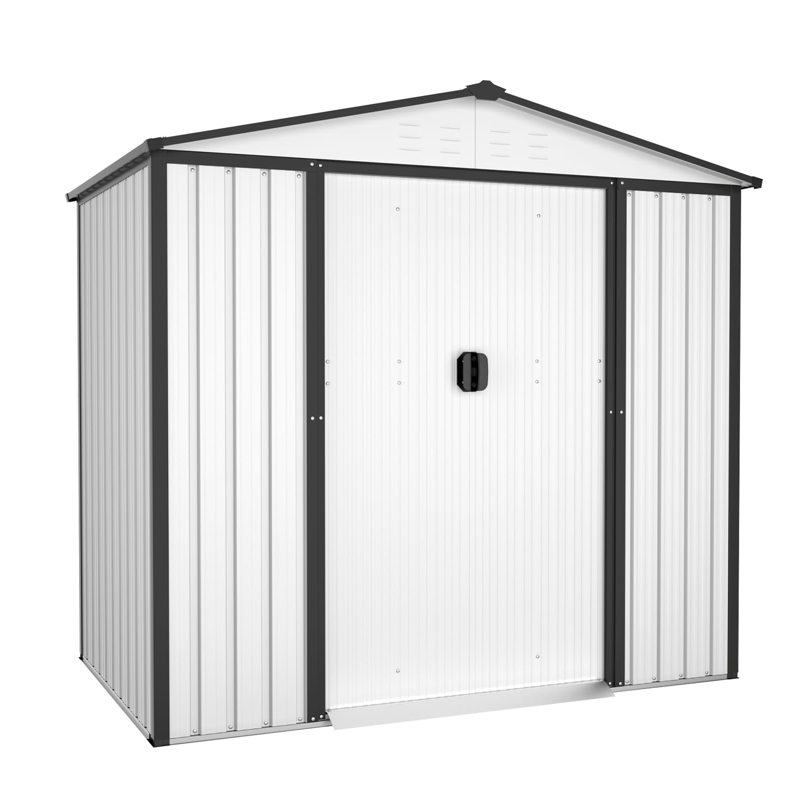 Crownland 4X6 FT Patio Garden Storage Shed Steel Outdoor Garden Shed Tool House with Ventilation & Sliding Door (Cool White)