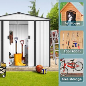 Crownland 4X6 FT Patio Garden Storage Shed Steel Outdoor Garden Shed Tool House with Ventilation & Sliding Door (Cool White)