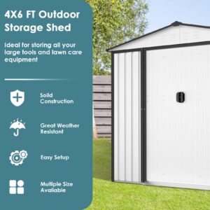 Crownland 4X6 FT Patio Garden Storage Shed Steel Outdoor Garden Shed Tool House with Ventilation & Sliding Door (Cool White)