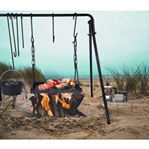 Marada Swing Grill Campfire Cooking Stand 38" Carbon Steel Open Fire Cooker Camping Stand Outdoor Picnic Tools with Hooks Portable & Foldable BBQ Grill for Fire Pit with Dutch Oven Lid Lifter