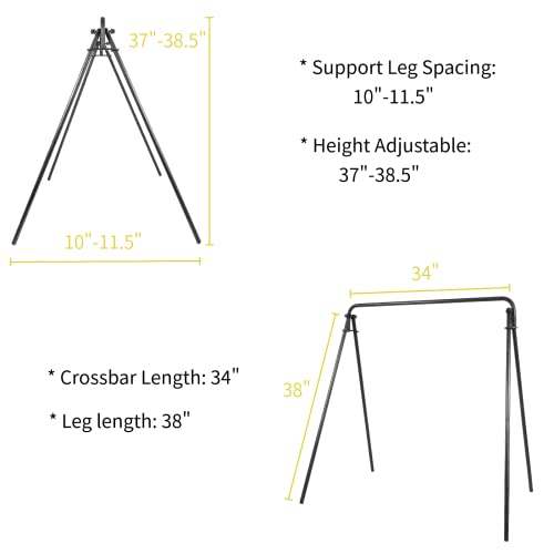 Marada Swing Grill Campfire Cooking Stand 38" Carbon Steel Open Fire Cooker Camping Stand Outdoor Picnic Tools with Hooks Portable & Foldable BBQ Grill for Fire Pit with Dutch Oven Lid Lifter