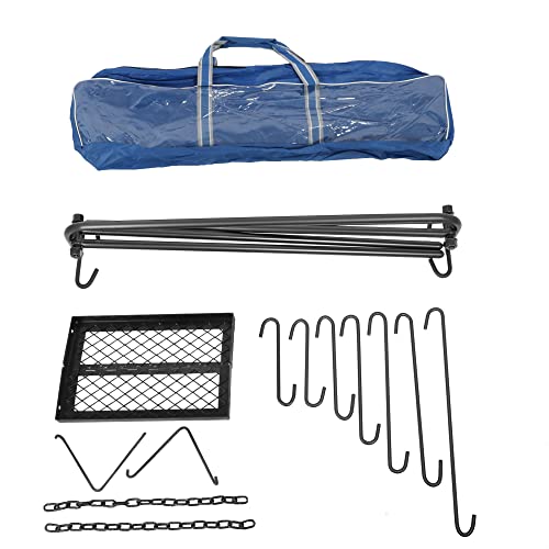 Marada Swing Grill Campfire Cooking Stand 38" Carbon Steel Open Fire Cooker Camping Stand Outdoor Picnic Tools with Hooks Portable & Foldable BBQ Grill for Fire Pit with Dutch Oven Lid Lifter