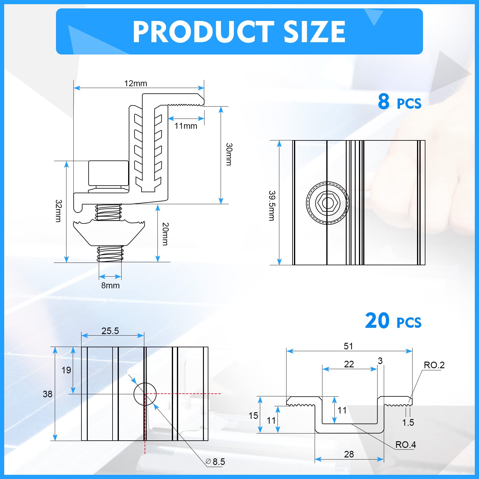 Zhengmy Solar Panel Mid Clamps 1.06 Inch Solar Panel Bracket Aluminum Solar Mid Clam with Solar Mounting Brackets 32-50 mm Panel Clamps Adjustable End Clamps Panel Clamps (28 Pieces)