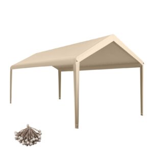 Gardesol Replacement Canopy, Replacement Top Cover for 10' x 20' Carport Frame, 180G Waterproof & UV Protected Tarp with Ball Bungees, Beige,