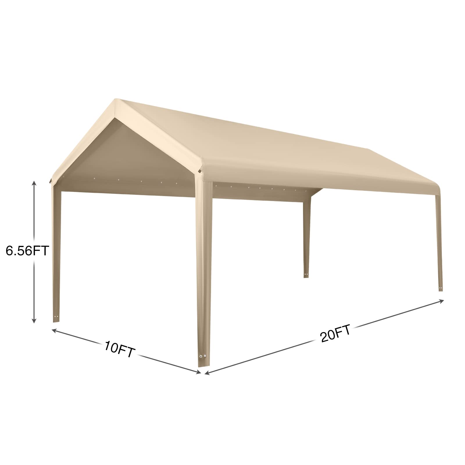 Gardesol Replacement Canopy, Replacement Top Cover for 10' x 20' Carport Frame, 180G Waterproof & UV Protected Tarp with Ball Bungees, Beige,