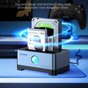 ORICO RGB Hard Drive Docking Station USB 3.2 Gen 1 Aluminum External Hard Drive Dock for 2.5''/3.5'' HDD SSD Up to 36TB Include 10Gbps Data Transfer USB-C&USB-A 2IN1 Cable -5528C3