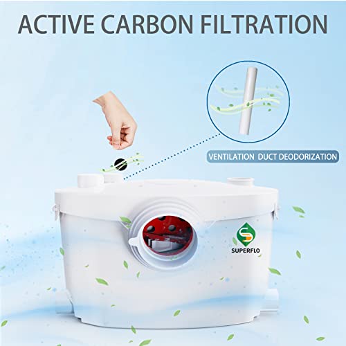 600W Macerator Toilet Pump for Macecrating Toilet, Sewerage Sump Pump for Basement Room Toilet, for Upflush Waste Water, with 4 Water lnlets Connectable Sink, Shower Room, Laundry, Tub