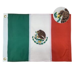 bradford mexican flag 12x18 inch, embroidered mexican boat flags bandera de mexicana mexico for outdoor, small mx flags of mexico with 2 brass grommets decoration