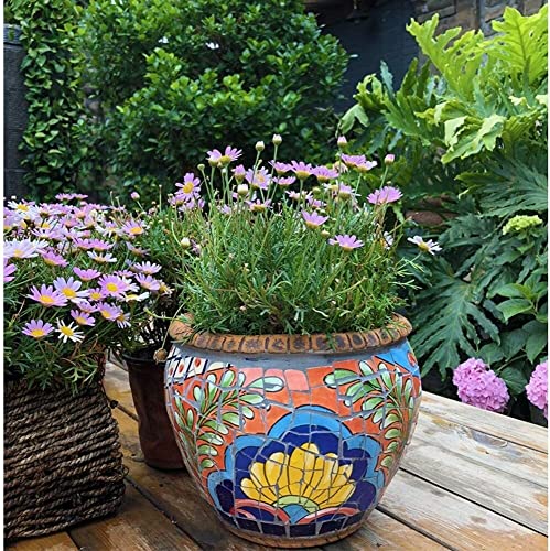 UimimiU Villa Garden Large Flower Pot Spain Round Outdoor Plant Pot Ceramic Mosaic Floor Bonsai Planter Creative Landscape Potted Ornaments Vase Plant Container Colorful