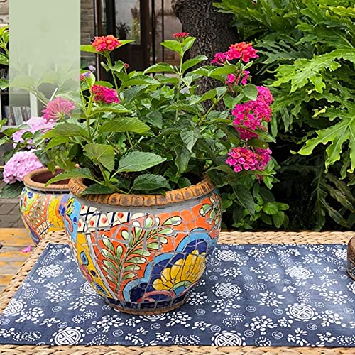 UimimiU Villa Garden Large Flower Pot Spain Round Outdoor Plant Pot Ceramic Mosaic Floor Bonsai Planter Creative Landscape Potted Ornaments Vase Plant Container Colorful