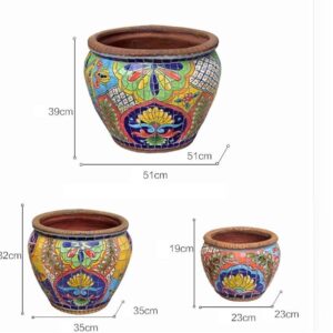 UimimiU Villa Garden Large Flower Pot Spain Round Outdoor Plant Pot Ceramic Mosaic Floor Bonsai Planter Creative Landscape Potted Ornaments Vase Plant Container Colorful