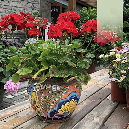 UimimiU Villa Garden Large Flower Pot Spain Round Outdoor Plant Pot Ceramic Mosaic Floor Bonsai Planter Creative Landscape Potted Ornaments Vase Plant Container Colorful