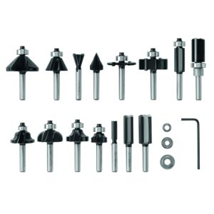 BOSCH RBS015MBS 15-Piece (Universally Compatible Accessory) Carbide-Tipped Wood Router Bit Assorted Set