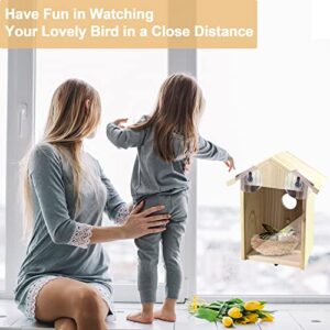 Pintuson 2 Pack Window Bird Houses for Viewing, See Through Bird House for Window, Transparent Spy Birdhouse for Outdoor, Wooden Bird Nest with Strong Suction Cups