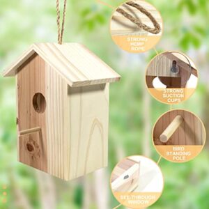 Pintuson 2 Pack Window Bird Houses for Viewing, See Through Bird House for Window, Transparent Spy Birdhouse for Outdoor, Wooden Bird Nest with Strong Suction Cups