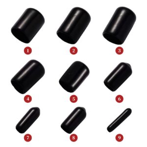 Aleric 163pcs Rubber End Caps, Round Bolt Covers Caps, Vinyl End Caps Screw Thread Protectors, Rubber Screw Covers Bolt Caps for Metal Tube Rod Bolt in 9 Sizes from 2mm to 20mm (Black)