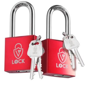 lp lock® dual pop-up padlocks. 2 anodized aluminum locks w/ 4 identical keys. durable, lightweight, rust resistant. for locker, fence, shed, storage unit, toolbox & more - 3.25x1.54x0.55 inches - red