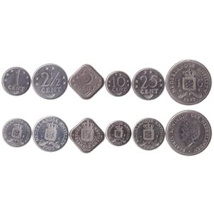 6 coins from netherlands antilles | netherlands antillean coin set collection 1 2½ 5 10 25 cents 1 gulden | circulated 1980-1985 | beatrix