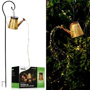treselm solar watering can with cascading lights, outdoor decorative hanging solar lantern gardening gifts for patio lawn and backyard