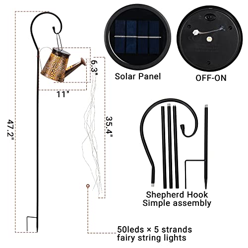 TRESELM Solar Watering Can with Cascading Lights, Outdoor Decorative Hanging Solar Lantern Gardening Gifts for Patio Lawn and Backyard