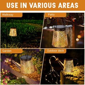 TRESELM Solar Watering Can with Cascading Lights, Outdoor Decorative Hanging Solar Lantern Gardening Gifts for Patio Lawn and Backyard