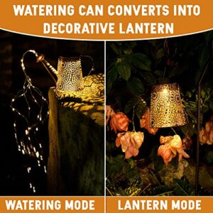 TRESELM Solar Watering Can with Cascading Lights, Outdoor Decorative Hanging Solar Lantern Gardening Gifts for Patio Lawn and Backyard