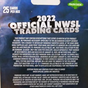 2022 NWSL Women’s Soccer Factory Sealed Trading Card Box of 25 Cards including 2 Parallels and 3 Insert Cards Plus Possible Autographs and MORE