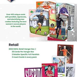 2022 NWSL Women’s Soccer Factory Sealed Trading Card Box of 25 Cards including 2 Parallels and 3 Insert Cards Plus Possible Autographs and MORE