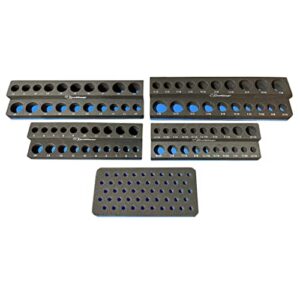 ToolGear Socket Organizer, Easy to Read Size labels, 80 sockets w/added 50 hex bit holder, both deep & standard sockets, metric & standard, 3/8 and 1/4 inch drive socket holder, tool organizer trays