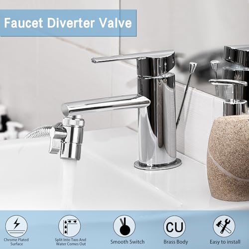 Happyreise All Brass Faucet Diverter Valve with Aerator,Faucet Diverter Adapter for Sink Faucet Connection Shower Hose/Garden Hose/Portable Washing Machine Chrome