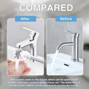 Happyreise All Brass Faucet Diverter Valve with Aerator,Faucet Diverter Adapter for Sink Faucet Connection Shower Hose/Garden Hose/Portable Washing Machine Chrome