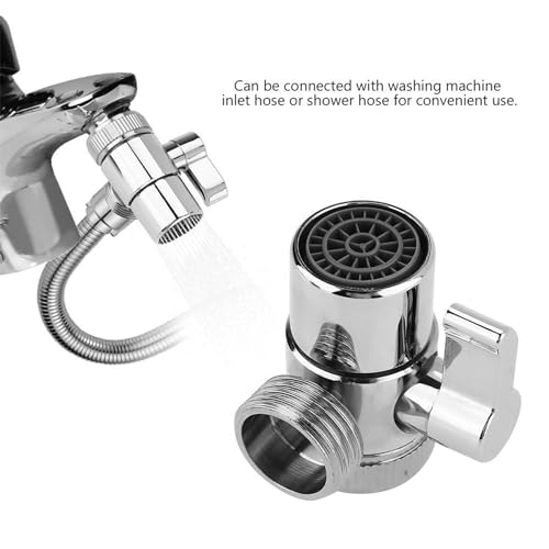 Happyreise All Brass Faucet Diverter Valve with Aerator,Faucet Diverter Adapter for Sink Faucet Connection Shower Hose/Garden Hose/Portable Washing Machine Chrome
