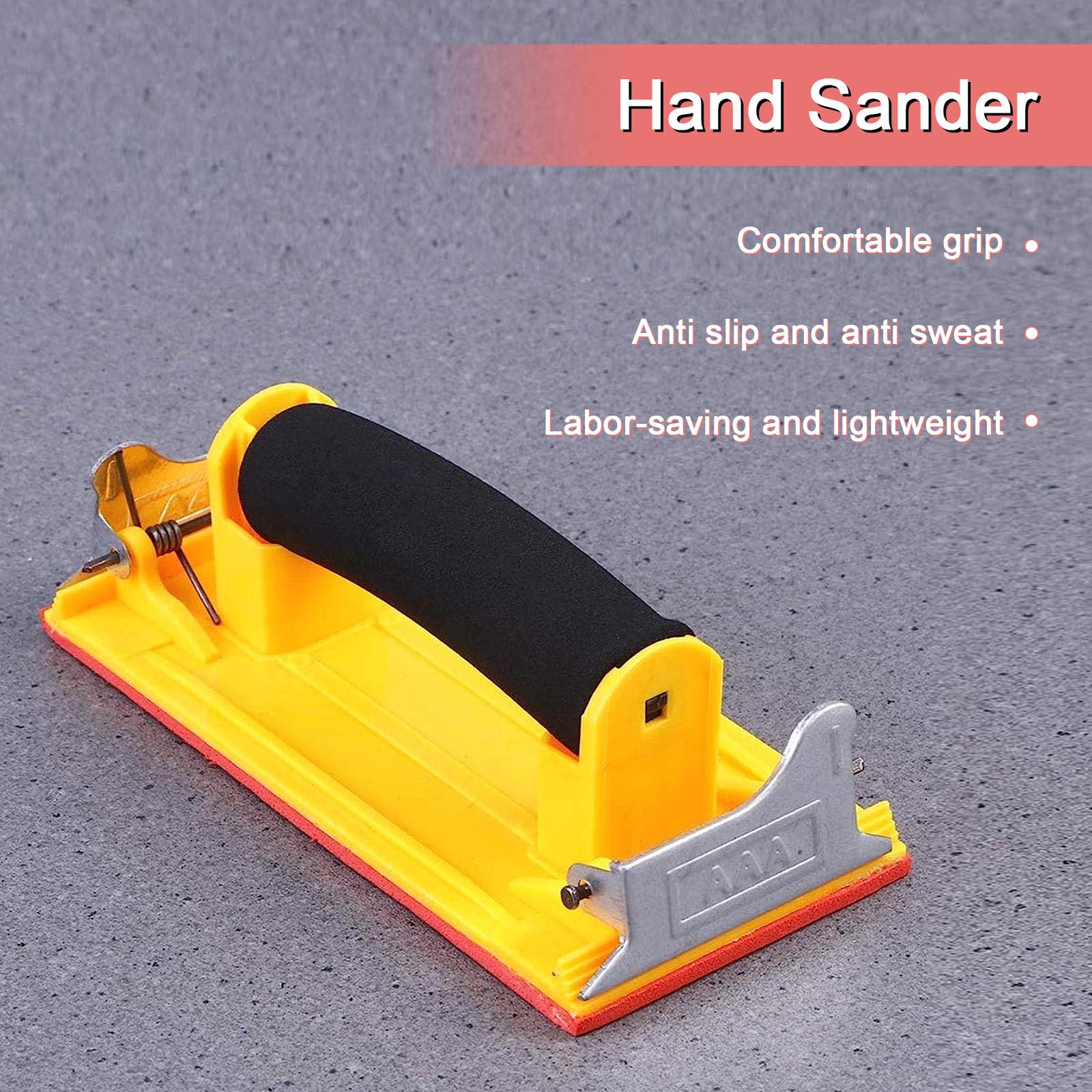 Hubaow Hand Sander, Sandpaper Holder with Sponge Handle, 7 x 3.5 inch Manual Hand Sanding Block for Drywall Wood Metal Furniture Polishing, 1 Pack