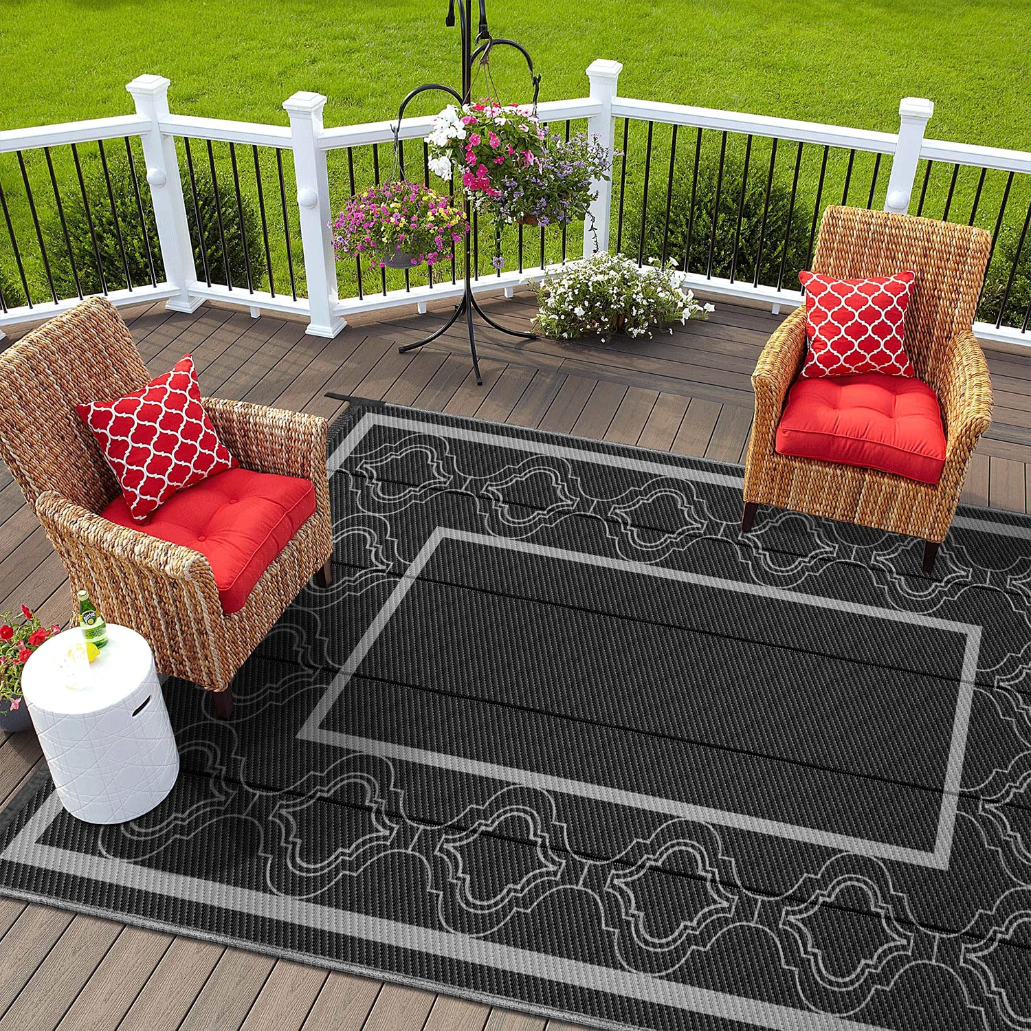 Outdoor Rug Plastic Patio mat - 9X12ft Waterproof Camping Carpet Outside Straw Area Rugs for RV,Picnic,Big Cheap Reversible Deck Mats, Indoor Rugs for Balcony,Pool,Backyard,Yard,Foldable Beach Mat