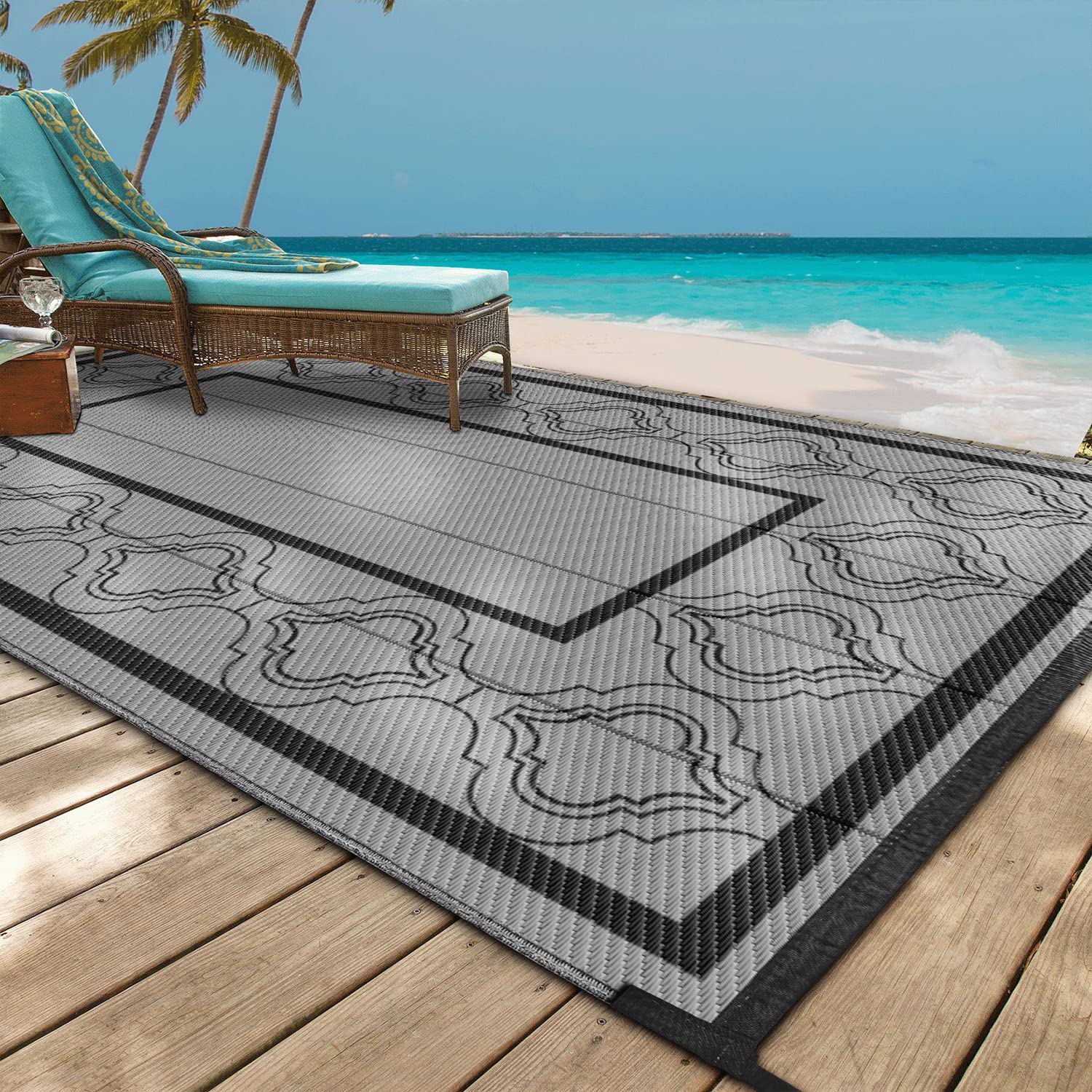 Outdoor Rug Plastic Patio mat - 9X12ft Waterproof Camping Carpet Outside Straw Area Rugs for RV,Picnic,Big Cheap Reversible Deck Mats, Indoor Rugs for Balcony,Pool,Backyard,Yard,Foldable Beach Mat