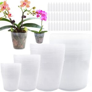 baaxxango 48 pcs plant nursery pots,transparent plastic gardening pot,soft clear plastic planter with drainage hole for seedling succulent vegetable with 48 labels,6/5/4/3 inch