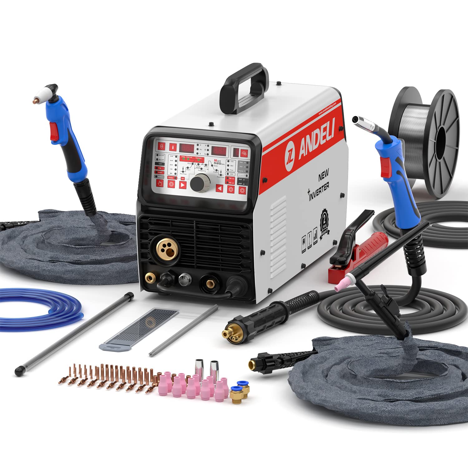 ANDELI 220V Aluminum MIG Welder,MIG TIG CUT COLD & MMA MIG Welding and Flux Welding without Gas Cold Welder 5 in 1 Multiprocess Welder Aluminum Welding Machine