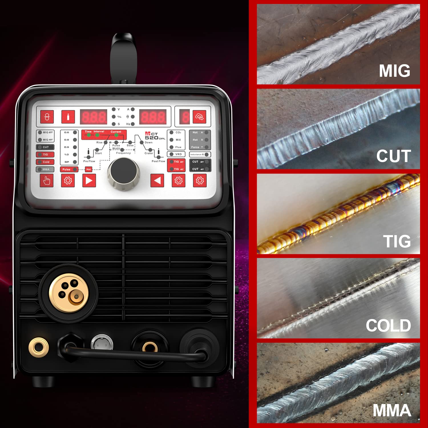 ANDELI 220V Aluminum MIG Welder,MIG TIG CUT COLD & MMA MIG Welding and Flux Welding without Gas Cold Welder 5 in 1 Multiprocess Welder Aluminum Welding Machine