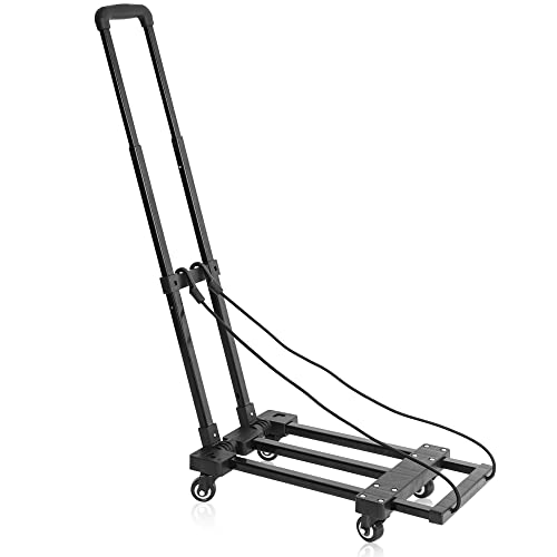 AKOZLIN Folding Hand Truck 360°Rotate 4 Wheels 200lbs Heavy Duty Capacity Utility Cart Adjustable Handle Portable Compact Trolley Dolly for Personal,Luggage,Travel,Office Use