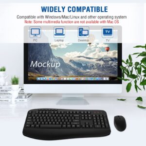 Wireless Keyboard Mouse Combo, EDJO 2.4G Full-Sized Large Wireless Keyboard with Comfortable Palm Rest and Optical Wireless Mouse for Windows, Mac OS PC/Desktops/Computer/Laptops