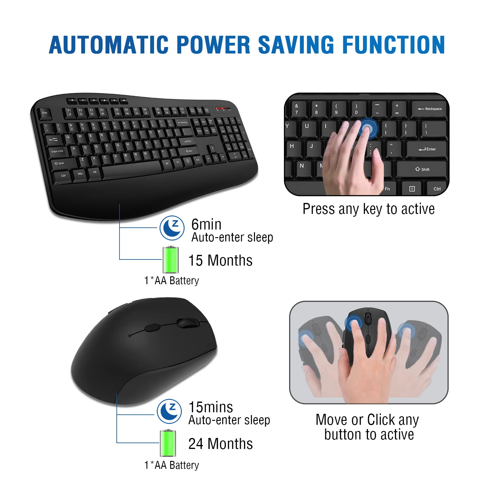Wireless Keyboard Mouse Combo, EDJO 2.4G Full-Sized Large Wireless Keyboard with Comfortable Palm Rest and Optical Wireless Mouse for Windows, Mac OS PC/Desktops/Computer/Laptops