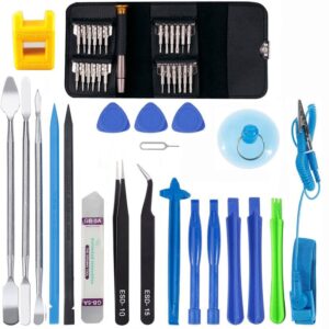 electronics screen opening pry tool repair kit with steel and carbon fiber nylon spudgers, professional 46 in 1 mobile phone screen opening repair tools set for open cellphone, laptops, tablets