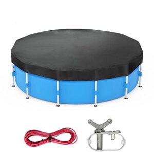 aukar pool covers for above ground pools - 8 feet round swimming pool cover, with pool cover cable and ratchet kit