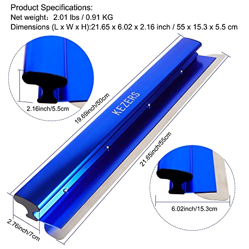 KEZERS 22" /55 cm Skimming Blade, 0.3mm Stainless Steel Blade, Smoothing & Knockdown Drywall Knife, Extruded Aluminum, Durable Wall-Board, High-Impact End Caps