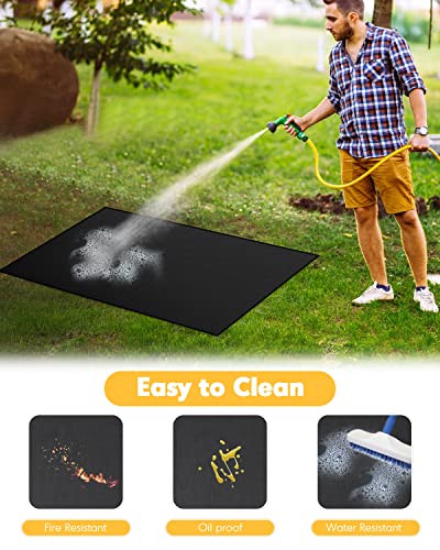 Under Grill Mat, 60×42 inch BBQ Floor mats, Deck Patio Protector Mat, Indoor Fireplace Mats Fire Pit Mats, Fire Resistant, Water Resistant, Oil Proof, Easy to Clean Reusable Outdoor Grill Mat