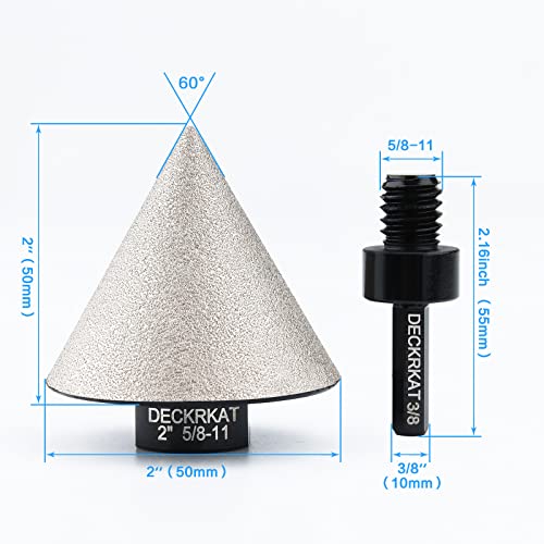 2” Diamond Beveling Chamfer Bit, 50mm Diamond Countersink Drill Bits Enlarging Trimming Holes in Porcelain Ceramic Granite Tiles with 5/8-11 Thread to 3/8” Hex Shank Adapter