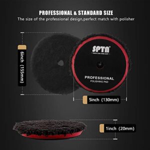 SPTA Microfiber Polishing Pad, 2Pcs 5Inch 125mm Microfiber Pads Microfiber Cutting Disc Microfiber Finishing Disc with Hook & Loop Backing for Car Buffer Polisher Cutting Buffing Waxing and Polishing