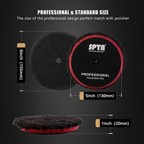 SPTA Microfiber Polishing Pad, 2Pcs 5Inch 125mm Microfiber Pads Microfiber Cutting Disc Microfiber Finishing Disc with Hook & Loop Backing for Car Buffer Polisher Cutting Buffing Waxing and Polishing